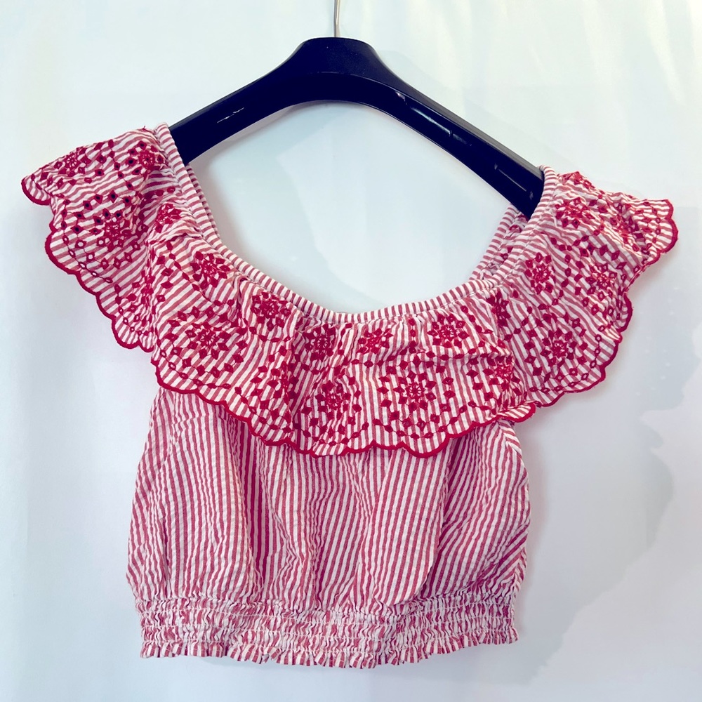 BCBG country cute red and white gingham cropped shirt